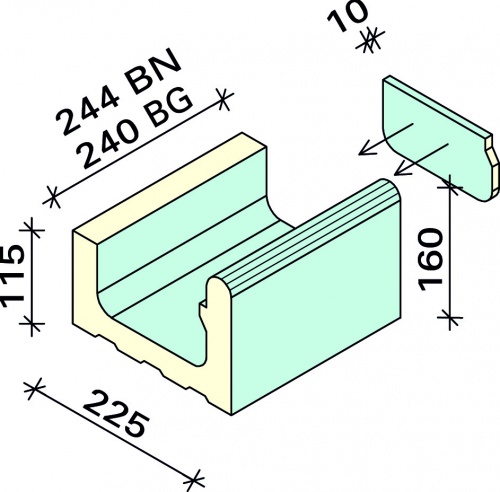 Лоток конечный правый 2ч. Interbau 244x225x160/115, арт. 5276